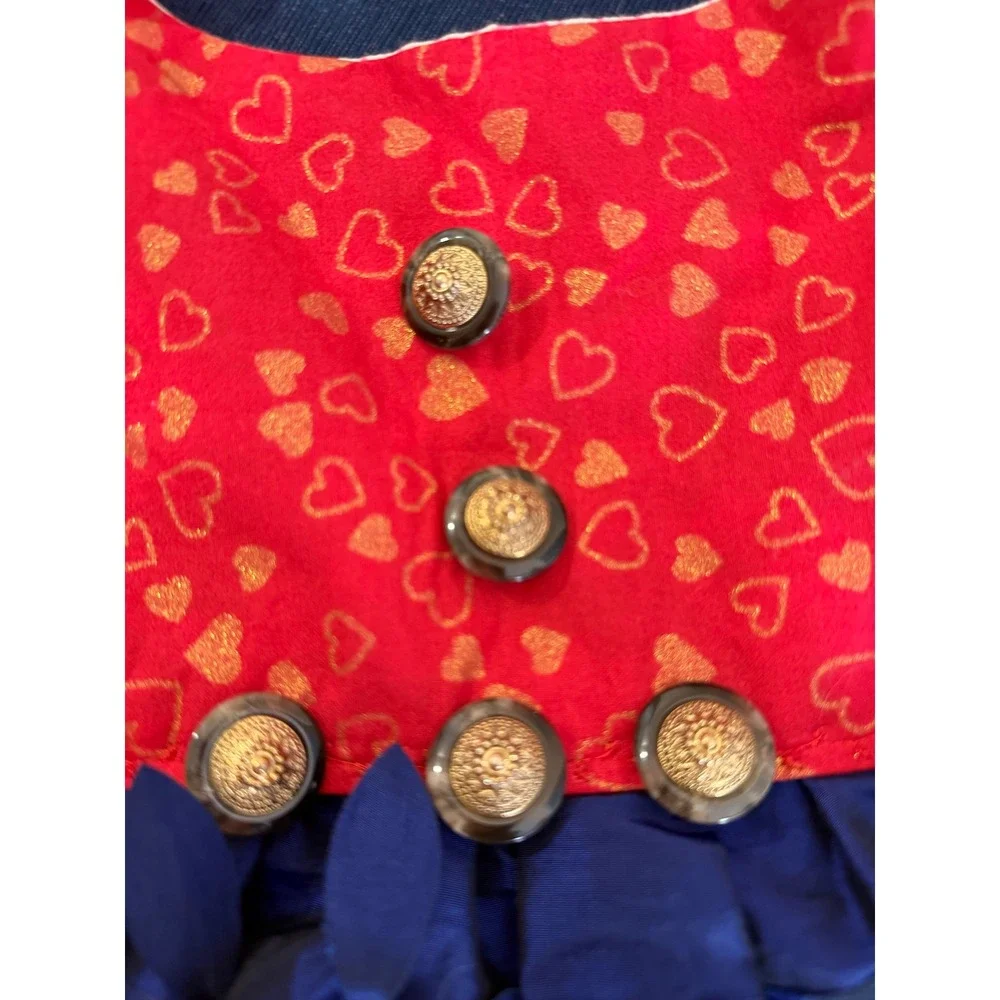 Dog Dress Small Red Navy Heart Print‎ Rosette Handmade Formal Miss Zoey's Closet